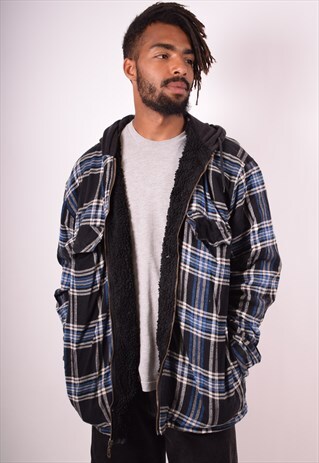 MENS VINTAGE HOODIE JACKET XXL MULTI CHECK 90S