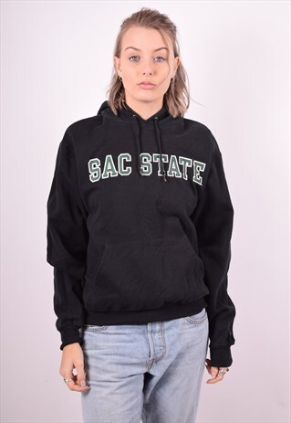 CHAMPION WOMENS VINTAGE HOODIE JUMPER MEDIUM BLACK 90'S