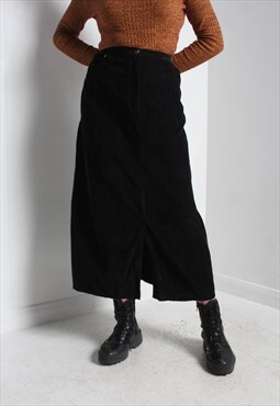 Vintage Corduroy Cord Maxi Skirt Black 40'