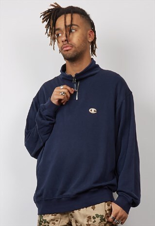 VINTAGE 90'S CHAMPION LOGO NAVY ZIP-UP SWEATSHIRT