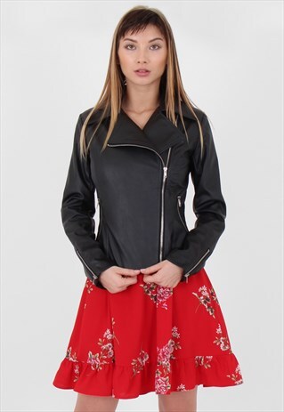 FAUX LEATHER BIKER JACKET IN BLACK