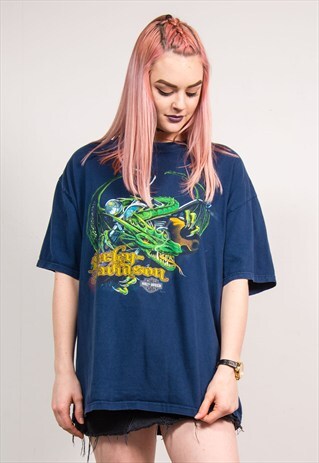 VINTAGE 90'S BLUE HARLEY DAVIDSON DAYTONA BEACH T-SHIRT