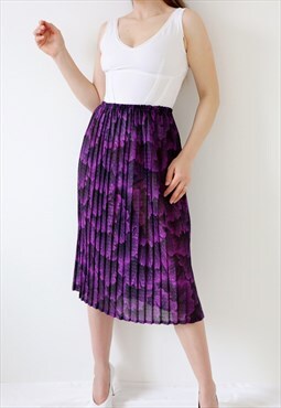 Pleated 90s Vintage Midi Skirt Sheer Floral High Waist 