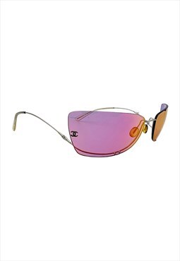Chanel Sunglasses Rimless Pink Reflective Pearl Silver CC 