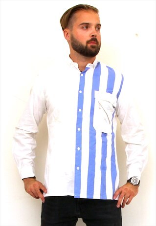 BUTTON DOWN STRIPED MEN SHIRT 90'S LONG SLEEVE STREETWEAR SH