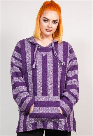 90'S PURPLE STRIPED HIPPIE FESTIVAL BAJA HOODIE JUMPER
