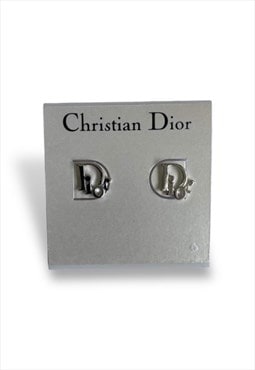 Dior earrings trotter monogram silver tone studs vintage Y2K