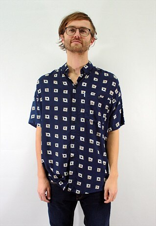VINTAGE 90'S NAVY BLUE SHIRT WITH BUTTONS, SHORT SLEEVES