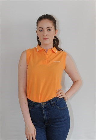 WOMENS VINTAGE 90S REEBOK TOP ORANGE SLEEVELESS POLO SHIRT
