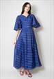 70'S VINTAGE LADIES BLUE MIDI ANGEL SHORT SLEEVE DRESS 