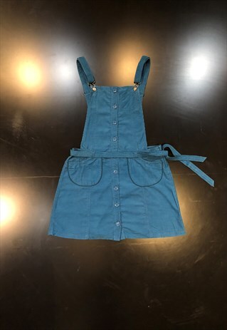VINTAGE TEAL CORDUROY DUNGAREE DRESS