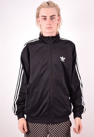ADIDAS MENS VINTAGE TRACKSUIT TOP JACKET XL BLACK 90S