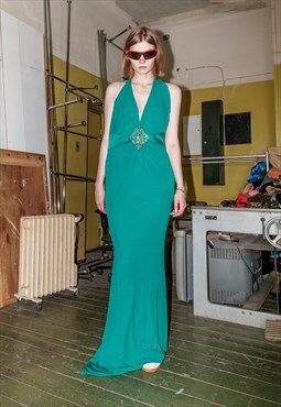 90's Vintage iconic evening prom dress in emerald green 
