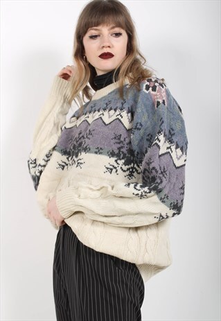 VINTAGE JAZZY ABSTRACT CRAZY KNIT JUMPER MULTI
