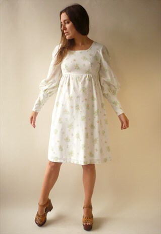 1970'S VINTAGE HIPPIE FLORAL PRINT VICTORIANA MINI DRESS