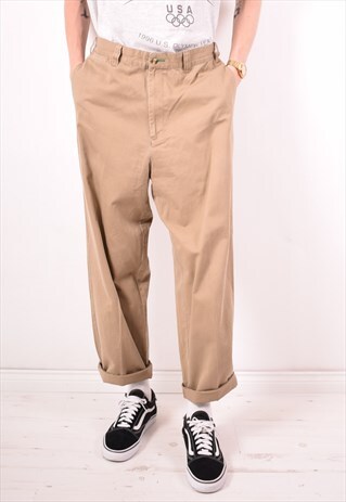 TOMMY HILFIGER MENS VINTAGE TROUSERS W34 L30 BEIGE 90S