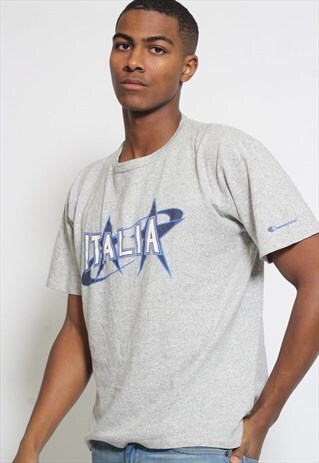 VINTAGE CHAMPION ITALIA PRINT T-SHIRT GREY