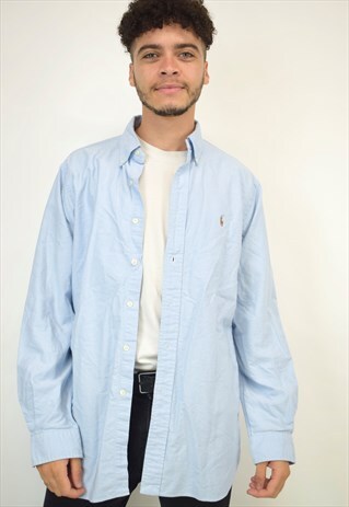 VINTAGE 90S RALPH LAUREN BLUE BROWN LOGO SHIRT