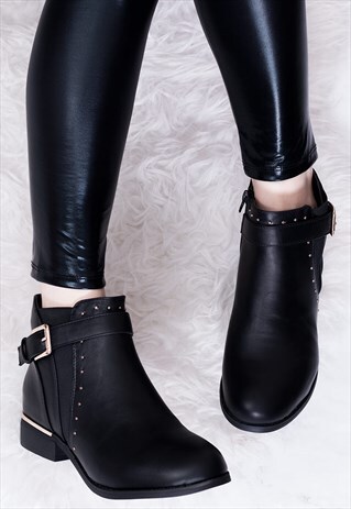 WIDE FIT FLAT CHELSEA ANKLE BOOTS-BLACK LEATHER STYLE-SULFER
