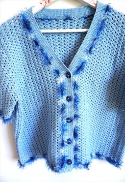 Vintage Crochet Baby Blue Cardigan Handmade 