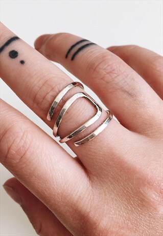 STERLING SILVER ABSTRACT SQUARE RING