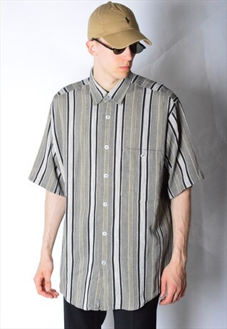 VINTAGE 90S BEIGE GREY STRIPED SHIRT