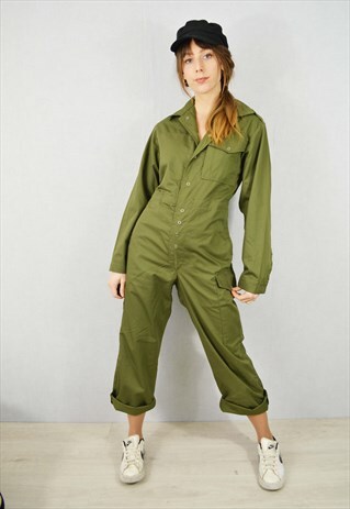 VINTAGE WORKWEAR BOILERSUIT JUMPSUIT GREEN DEADSTOCK