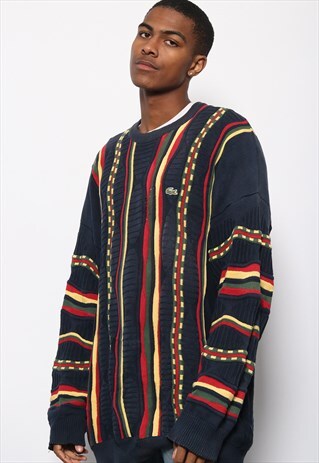 VINTAGE RARE LACOSTE COOGI STYLE KNIT JUMPER GREEN YELLOW