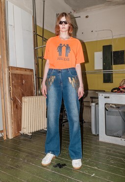 Vintage Y2K iconic gold painted beaded reworked jeans