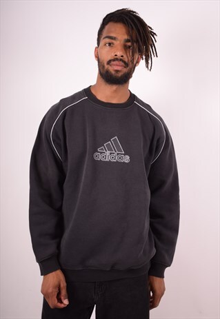 ADIDAS MENS VINTAGE SWEATSHIRT JUMPER LARGE BLACK 90S