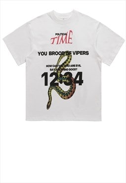 Bible print t-shirt snake print tee retro punk top in white