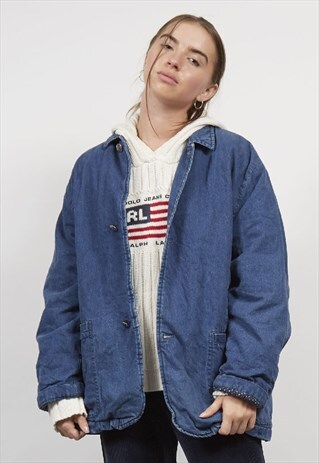 VINTAGE 80'S BENETTON DENIM PADDED COAT