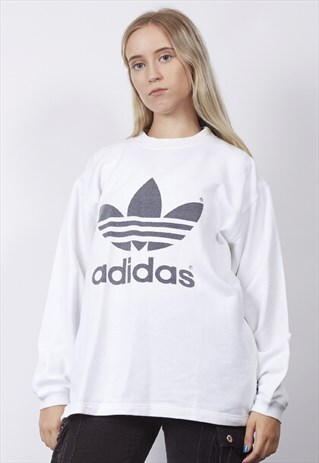 VINTAGE 90'S ADIDAS TREFOIL LOGO WHITE SWEATER