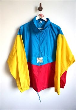 Vintage Windbreaker Raincoat Sports Jacket with Hood Parka