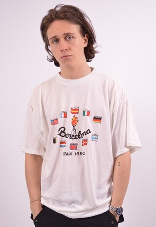 VINTAGE BARCELONA T-SHIRT TOP WHITE