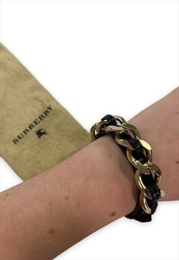 Burberry leather bracelet strap with gold tone metal detail