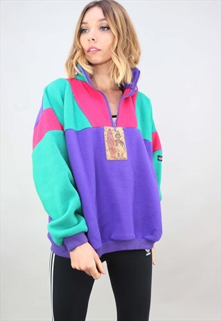 VINTAGE 90S OVERSIZED 1/4 ZIP MULTI COLOUR FLEECE