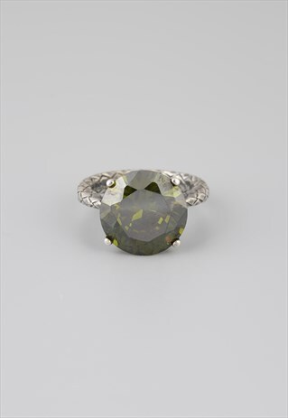 925 STERLING SILVER BOTTEGA VENETA DARK GREEN SOLITAIRE RING