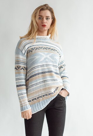 VINTAGE 80S WINTER PATTERN JUMPER IN HIGH NECK