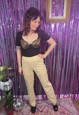 vintage 90s gold filigree party going out straight trousers