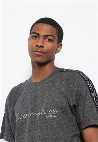 VINTAGE CHAMPION BIG TAPE LOGO T-SHIRT GREY