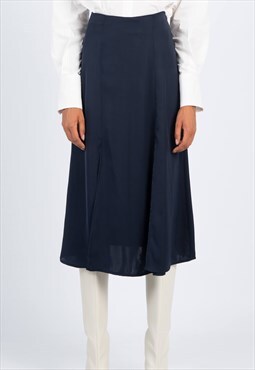 Flared blue fluid office skirt with upper knees length
