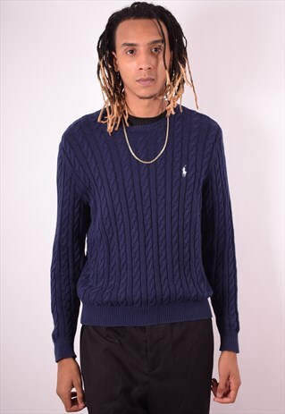 RALPH LAUREN MENS VINTAGE JUMPER SWEATER MEDIUM BLUE 90S