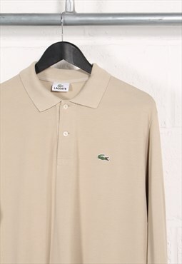 Vintage Lacoste Polo Shirt in Beige Long Sleeve Tee Large