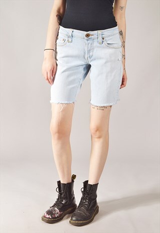 VINTAGE LEVI'S 513 DISTRESSED DENIM SHORTS LIGHT BLUE