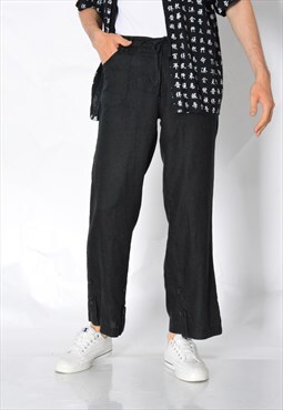 Y2K Unisex Faded Black Minimalist Linen Pants