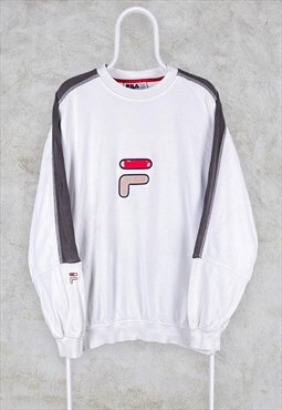 Vintage White Fila Sweatshirt Centre Logo XL