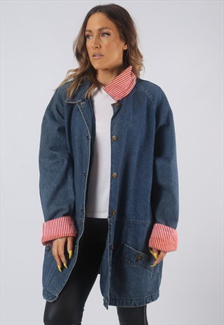 VINTAGE LONGLINE DENIM JACKET OVERSIZED LONG UK 16-18 (B3S)