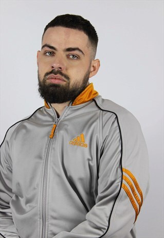 VINTAGE ADIDAS TRACK TOP JACKET BIG LOGO GRAY 90S