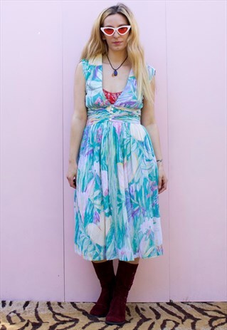 VINTAGE 80'S FLORAL PASTEL MIDI DRESS